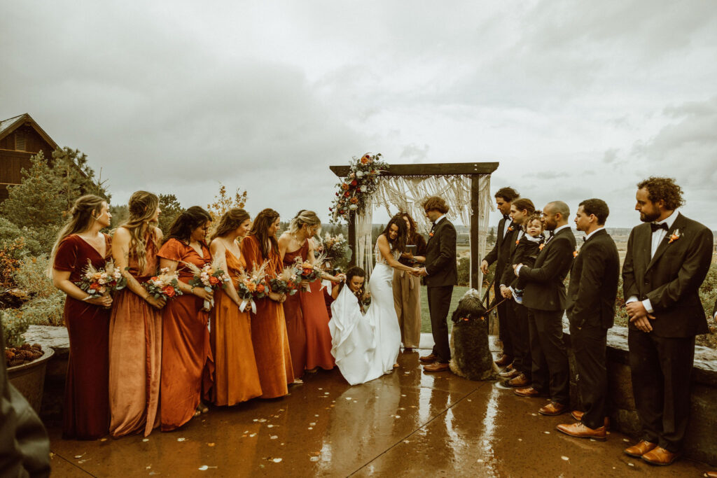 wedding ceremony at a destination wedding at Tetherow resort in bend oregon