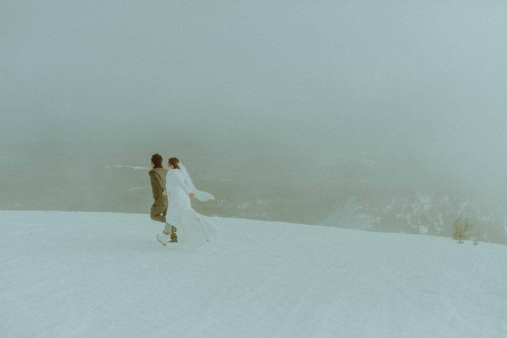 bend oregon destination adventure winter elopement with bride and groom