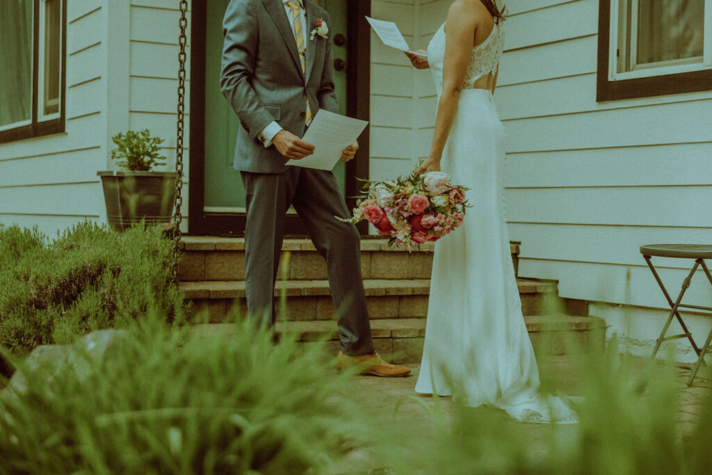 bride and groom exchange vows at bend oregon wedding