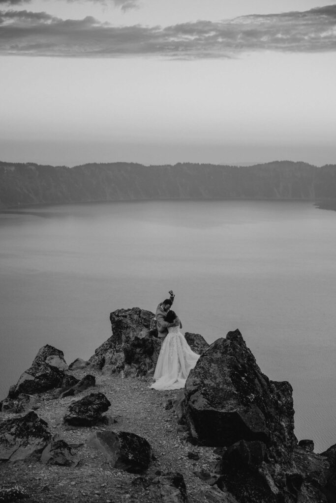 bride and groom at crater lake elopement in oregon 