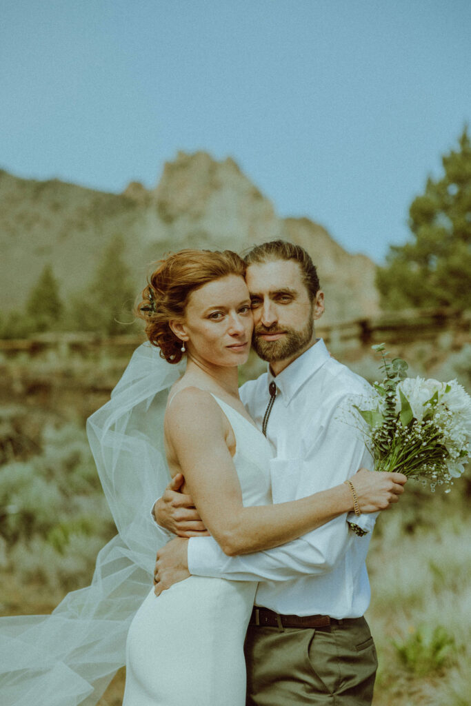 bride and groom wedding portraits at smith rock in oregon