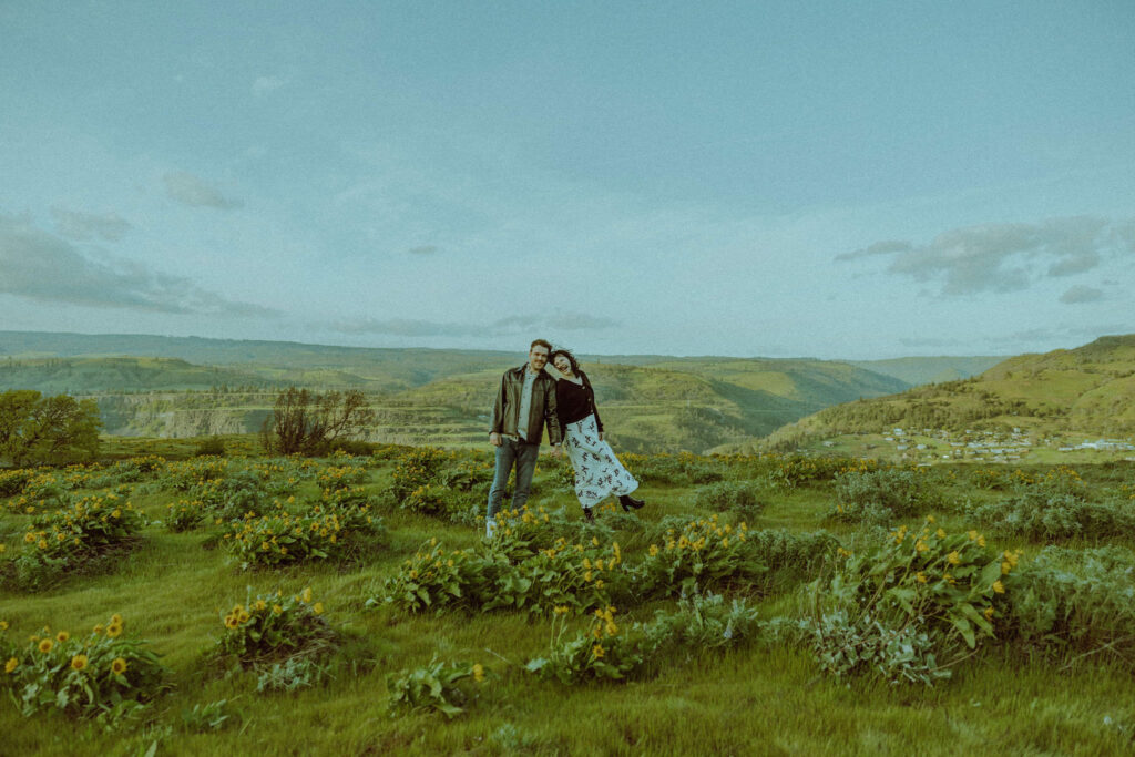 engaged couple at their oregon engagement session on the gorge