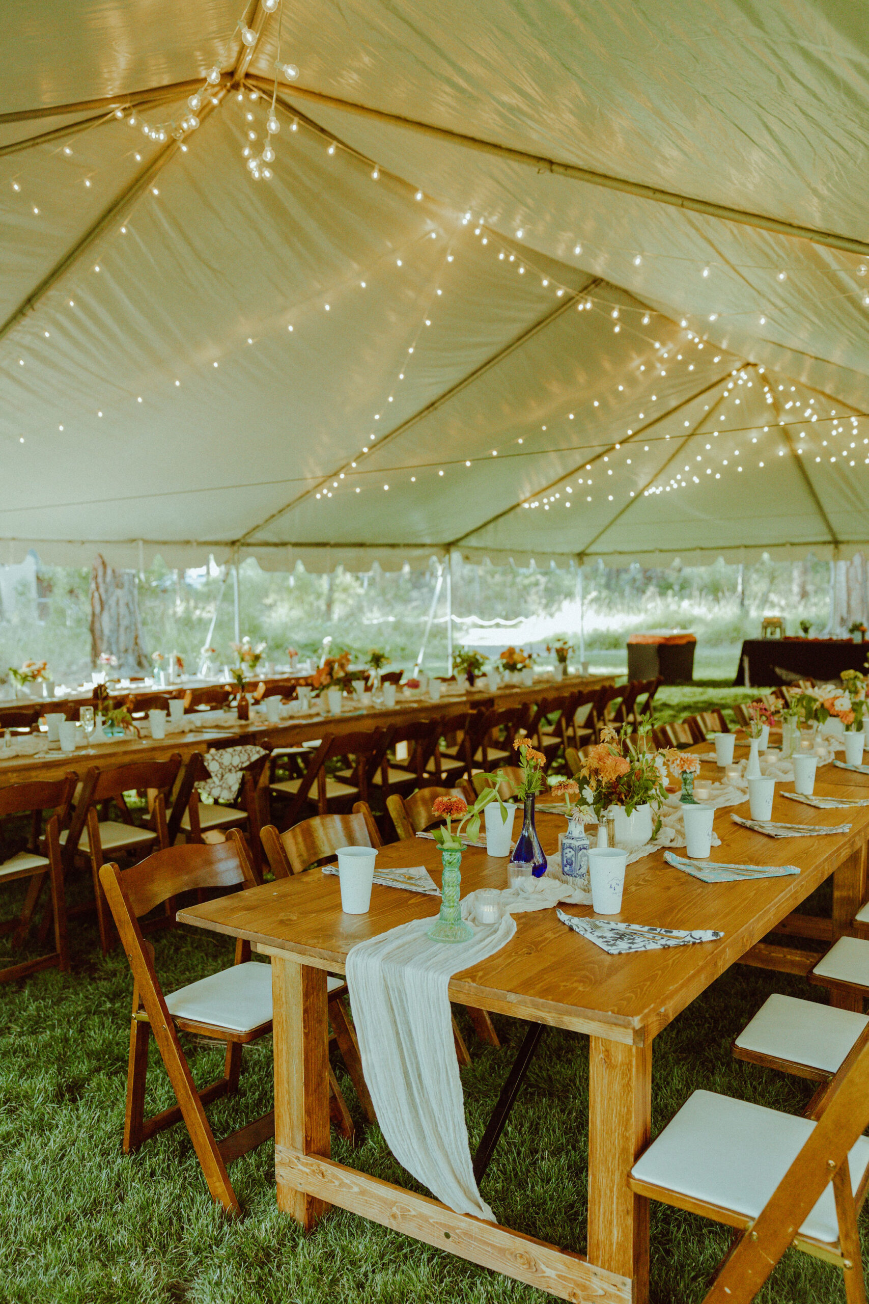 reception tent at wedding at lake creek lodge in oregon