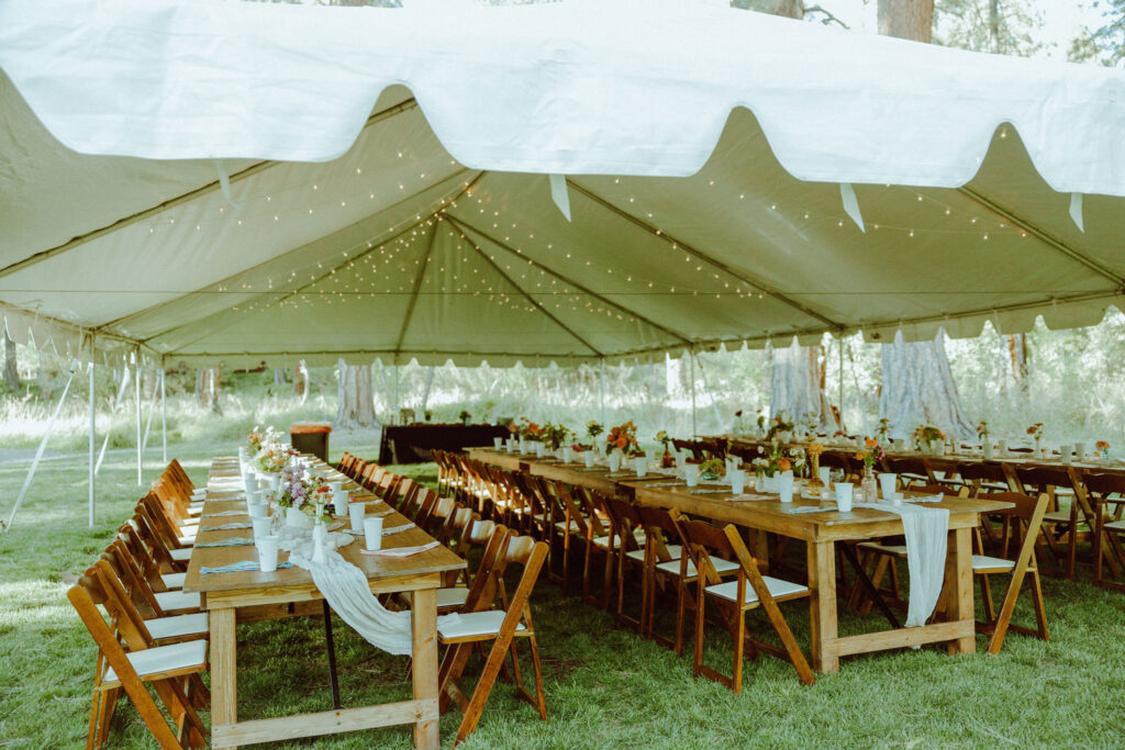 reception tent at wedding at lake creek lodge in oregon