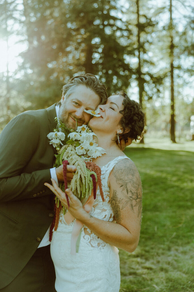 bride and groom wedding portrait at lake creek lodge