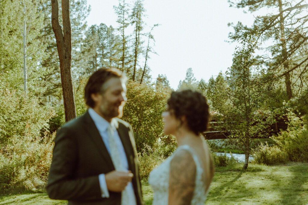 bride and groom wedding portrait at lake creek lodge