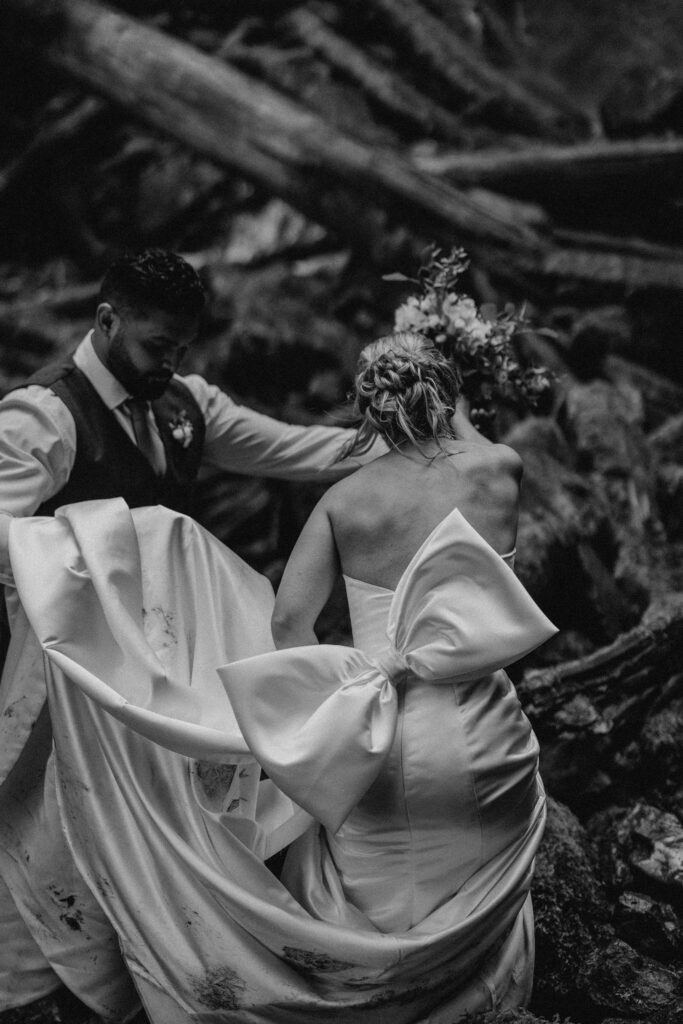 bend bride and groom at their proxy falls elopement in oregon 