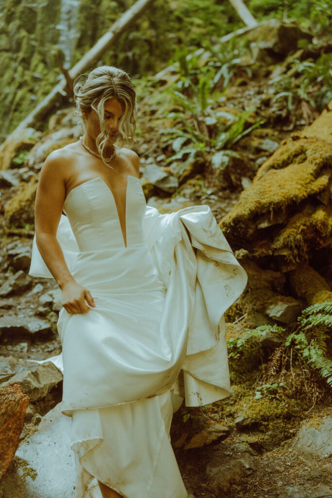 bend bride and groom at their proxy falls elopement in oregon 