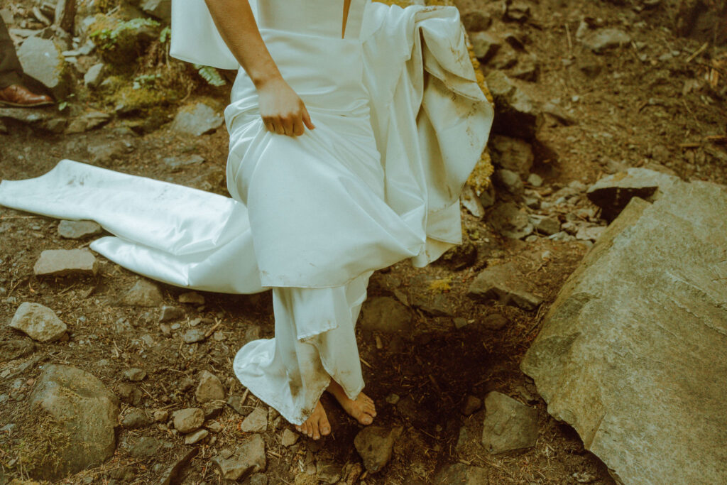 bend bride and groom at their proxy falls elopement in oregon 