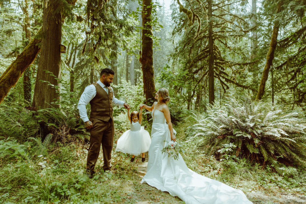 bride and groom in forest