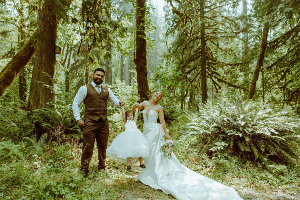 bride and groom in forest