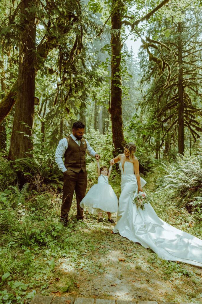 oregon bride posing in oregon forest 