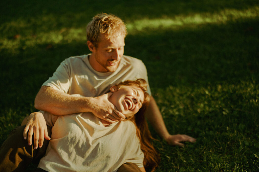 couple poses for cinematic filmy photo