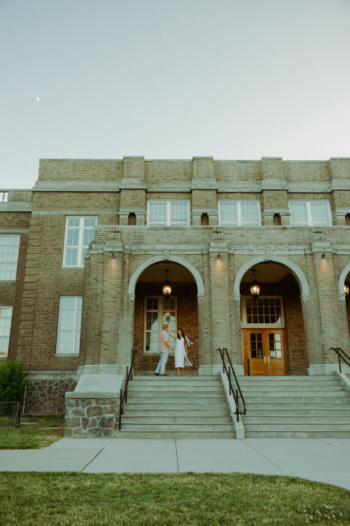 couple dancing for their engagement photos in bend oregon