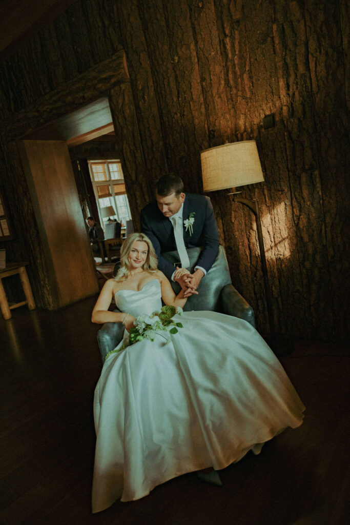 bride and groom at crater lake lodge for destination elopement 