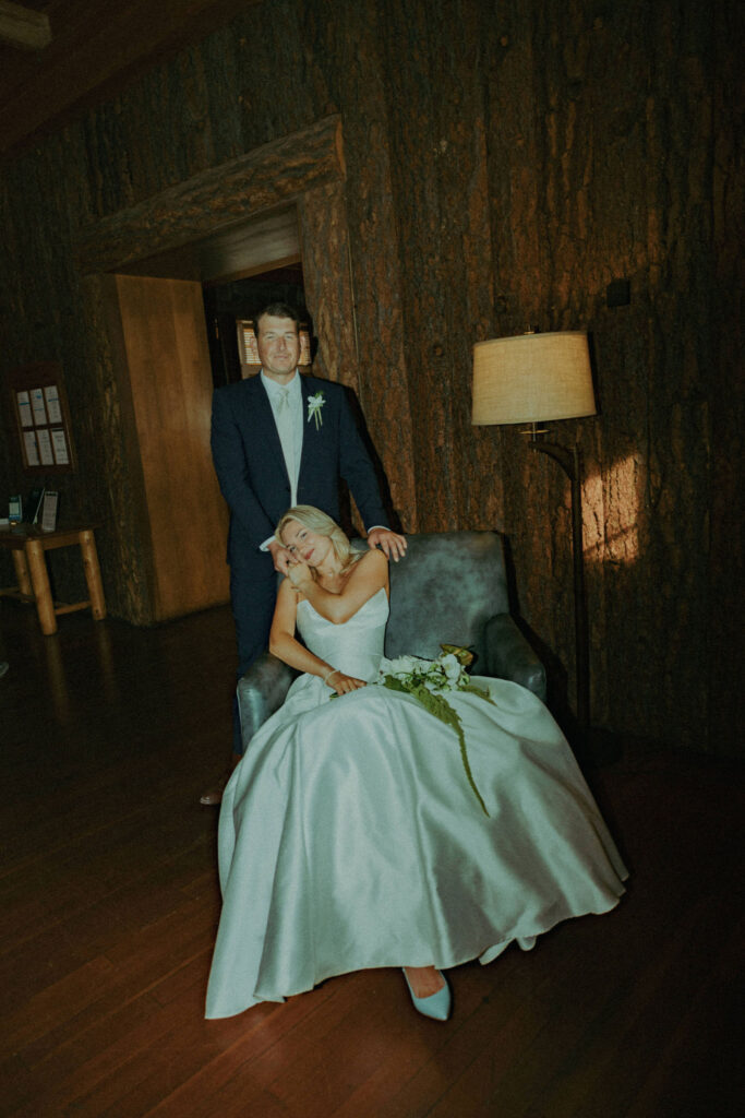 bride and groom at crater lake lodge for destination elopement 