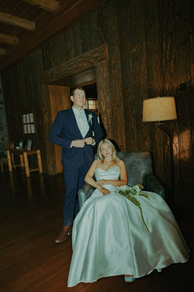 bride and groom at crater lake lodge for destination elopement 