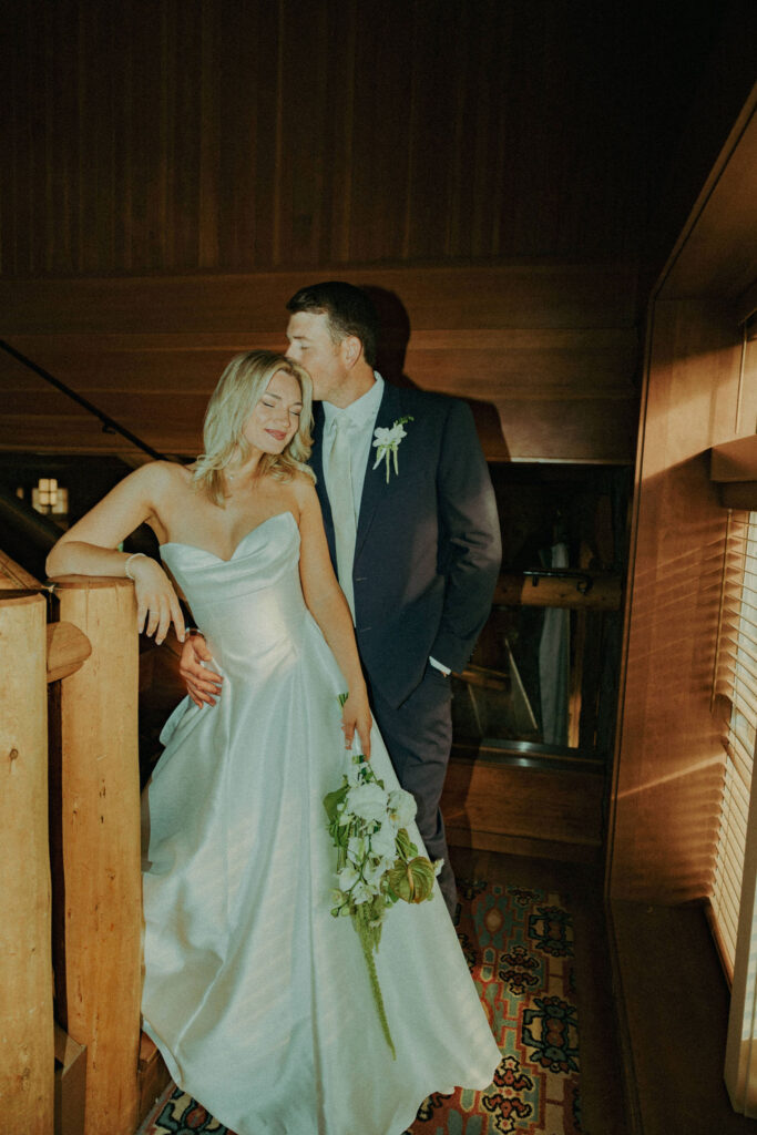 bride and groom at crater lake lodge for destination elopement 