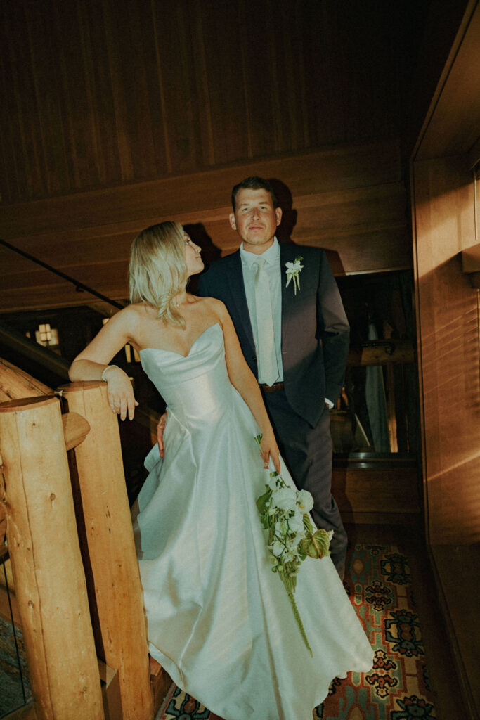 bride and groom at crater lake lodge for destination elopement 