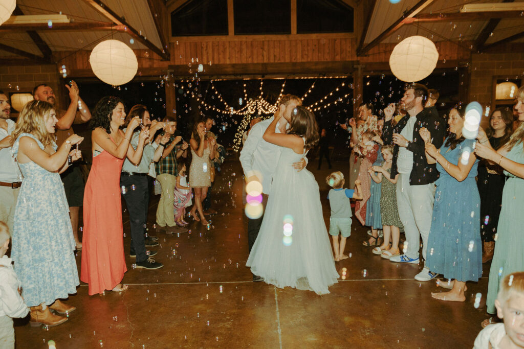 Bubble sendoff at wedding reception mt pisgah arboretum wedding in oregon