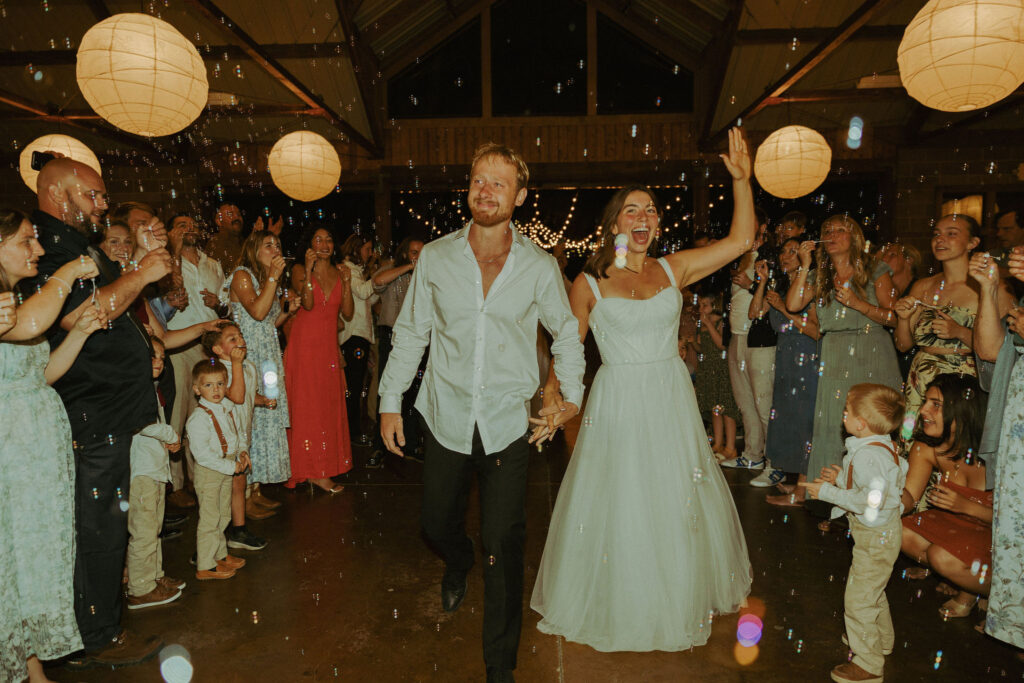 Bubble sendoff at wedding reception mt pisgah arboretum wedding in oregon